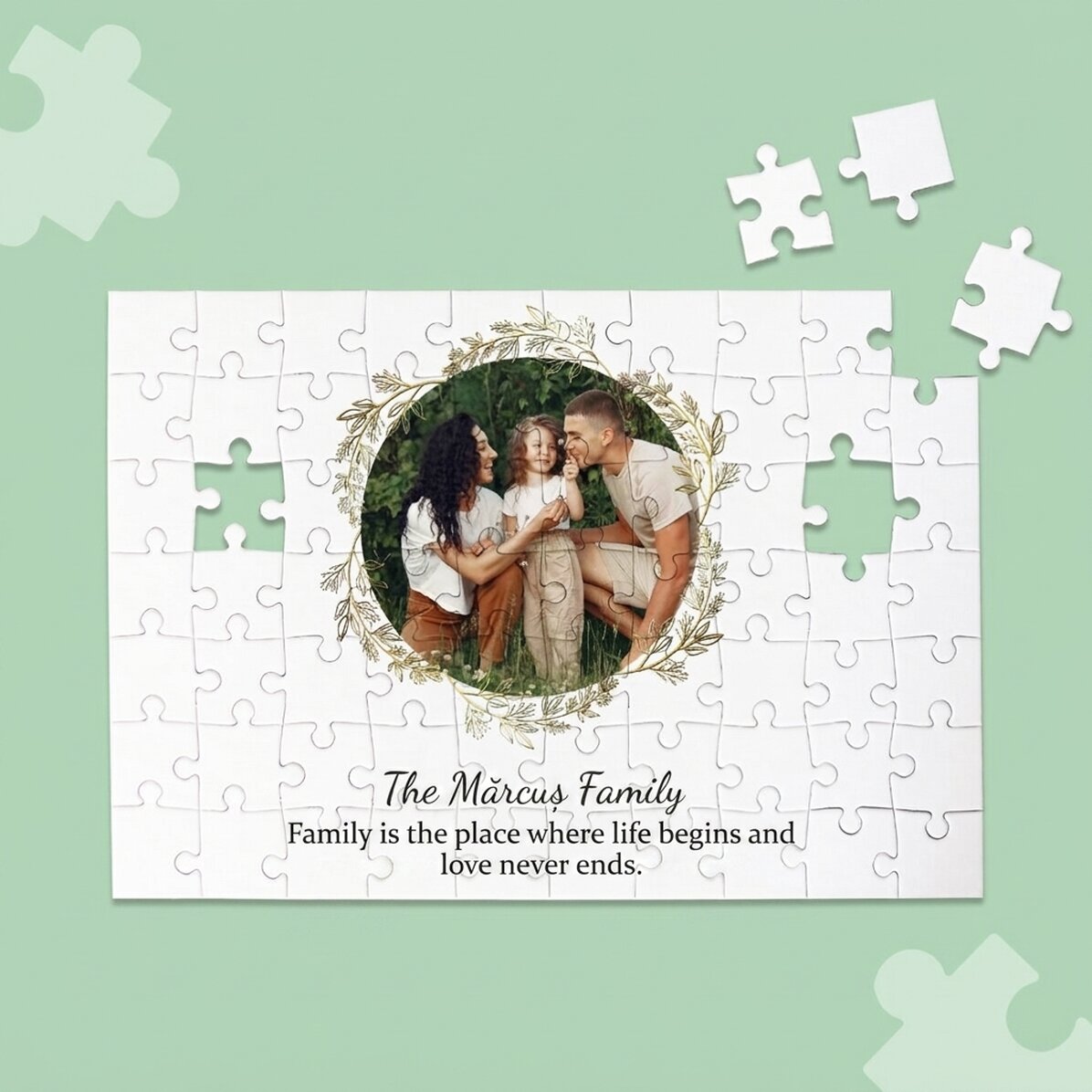 Gepersonaliseerde puzzel met een foto en tekst, 28 x 19 cm - Familie