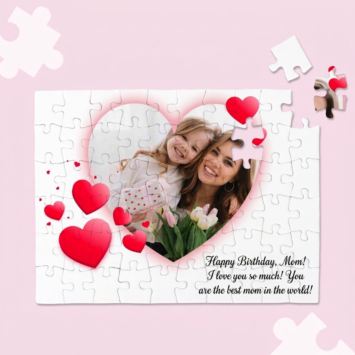 Gepersonaliseerde puzzel met een foto en tekst, 20 x 15 cm - Hart