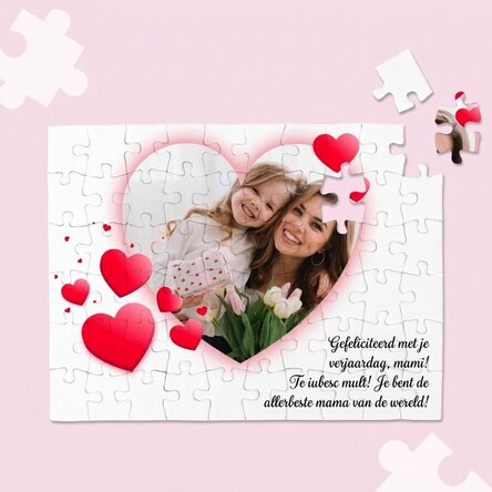 Gepersonaliseerde puzzel met een foto en tekst, 20 x 15 cm - Hart