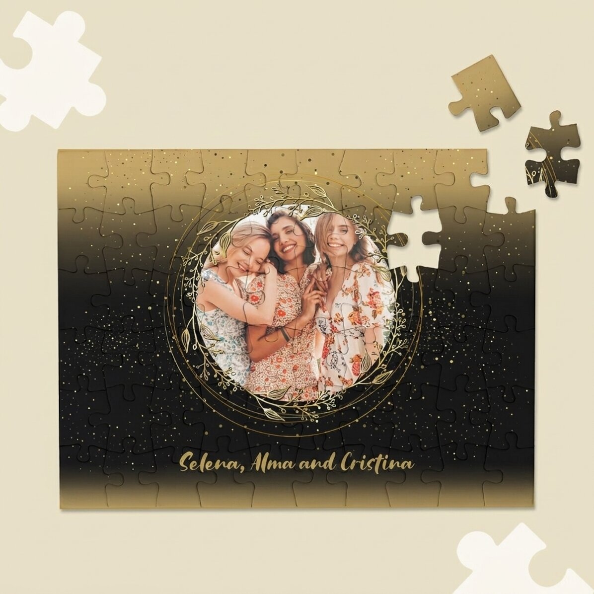 Gepersonaliseerde puzzel met een foto en tekst, 20 x 15 cm – Gouden lijst