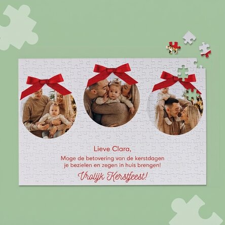 Gepersonaliseerde puzzel met 3 foto's en tekst, 36 x 24 cm - Fijne feestdagen