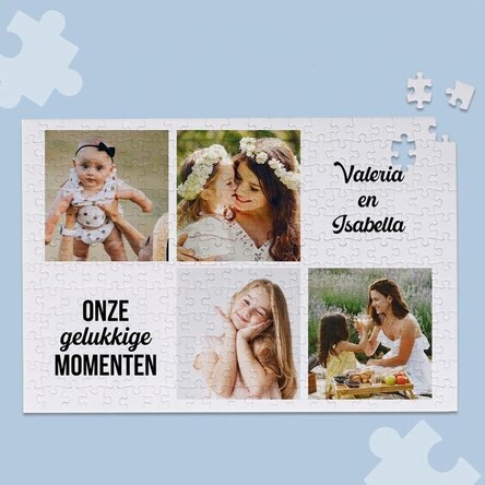 Gepersonaliseerde puzzel met 4 foto’s en tekst, 40 x 28,5 cm - Momenten