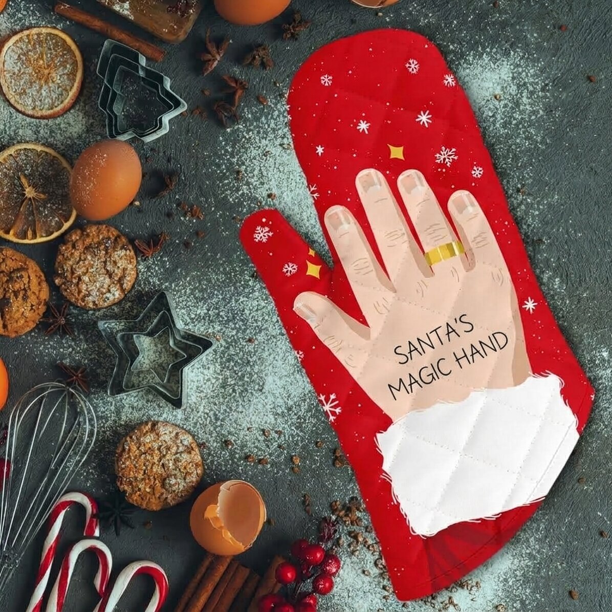 Op maat gemaakte keukenhandschoen met tekst - De magische hand van de Kerstman