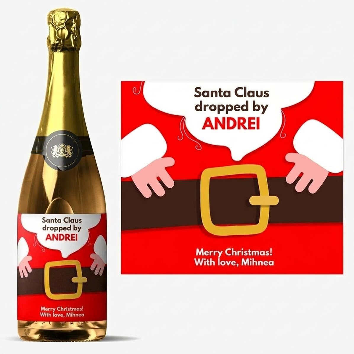 Mousserende wijn met gepersonaliseerde tekst - De kerstman is er