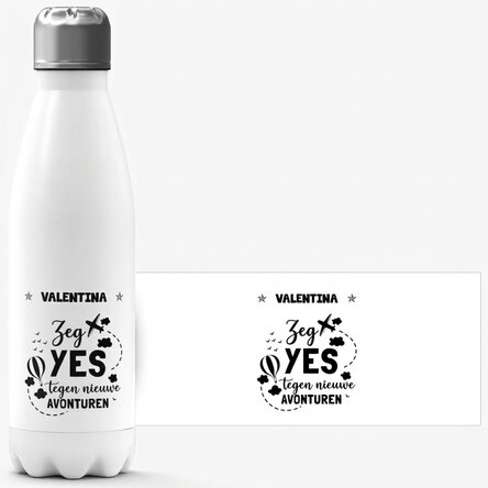 Thermosfles met witte bodem, gepersonaliseerd met naam - New Adventures
