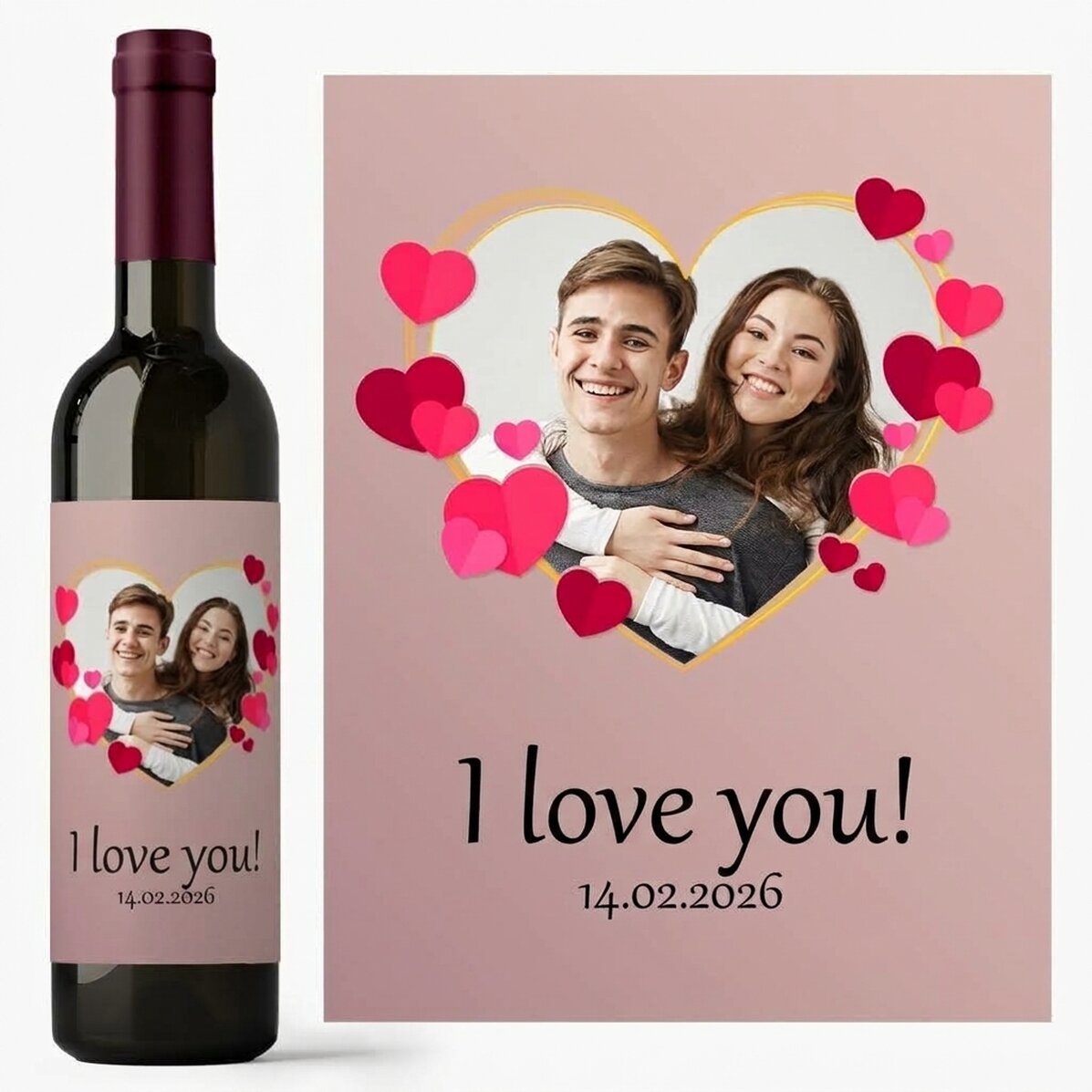 Wijn met persoonlijke tekst en foto - In love