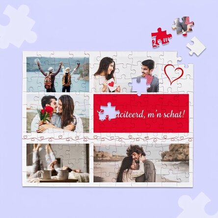 Gepersonaliseerde puzzel met 5 foto's en tekst, 24 x 19 cm - Hearts