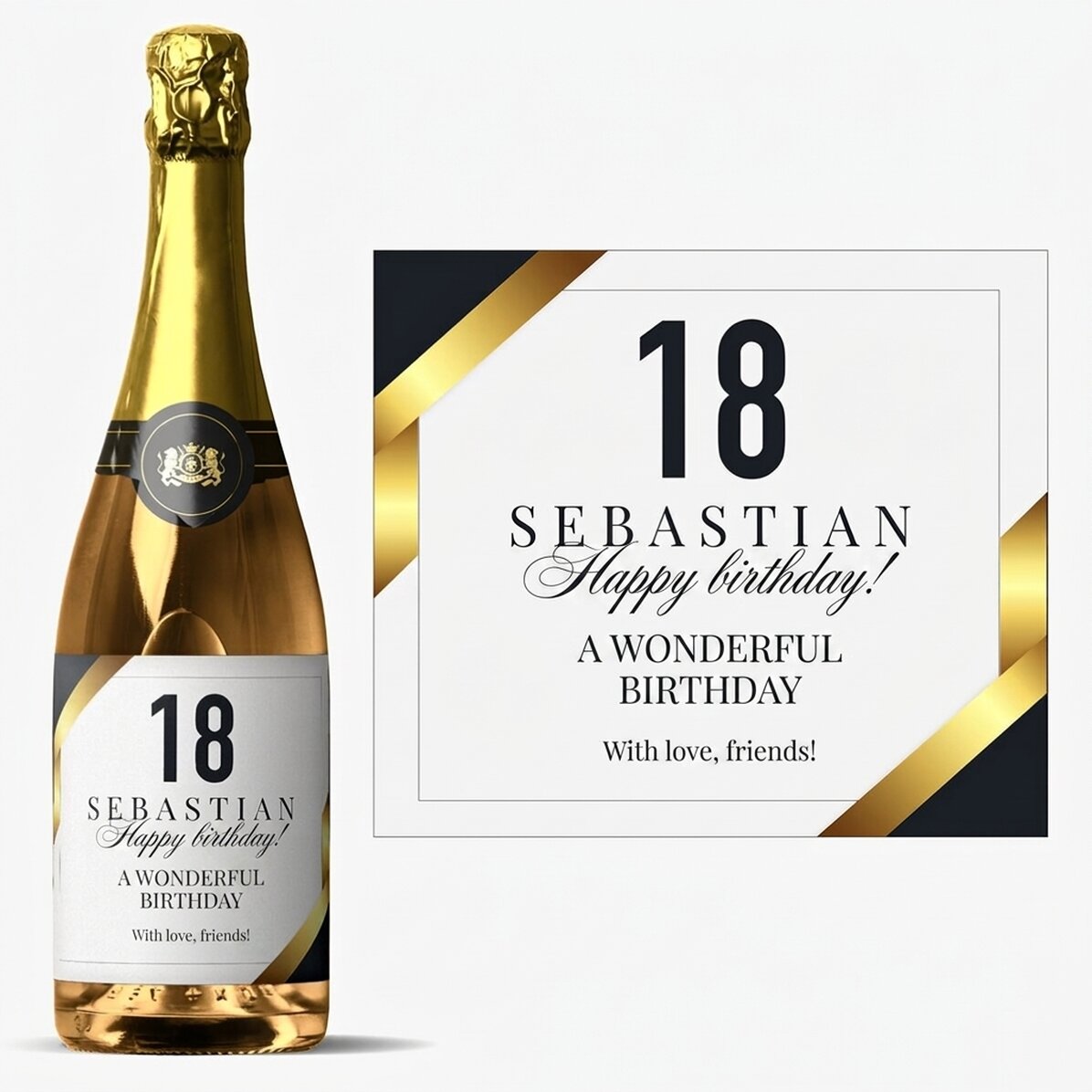 Mousserende wijn met gepersonaliseerde tekst voor een meerderjarigheidsfeest