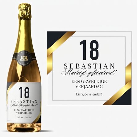 Mousserende wijn met gepersonaliseerde tekst voor een meerderjarigheidsfeest