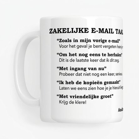 Gepersonaliseerde mok met tekst - Bedrijfs-e-mail