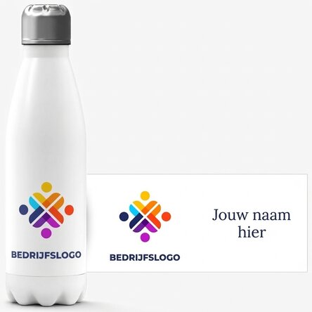Thermosfles met witte bodem, gepersonaliseerd met logo en naam