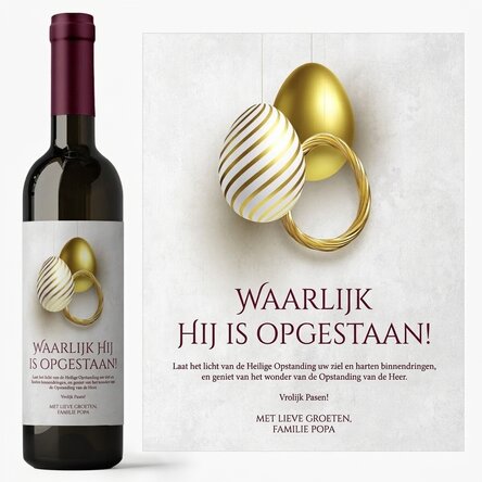 Wijn met gepersonaliseerde tekst voor Pasen – Hij is waarlijk opgestaan
