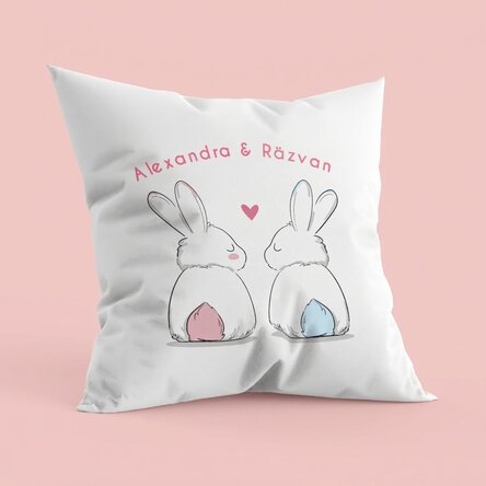 Gepersonaliseerd kussen met tekst - Bunnies in love