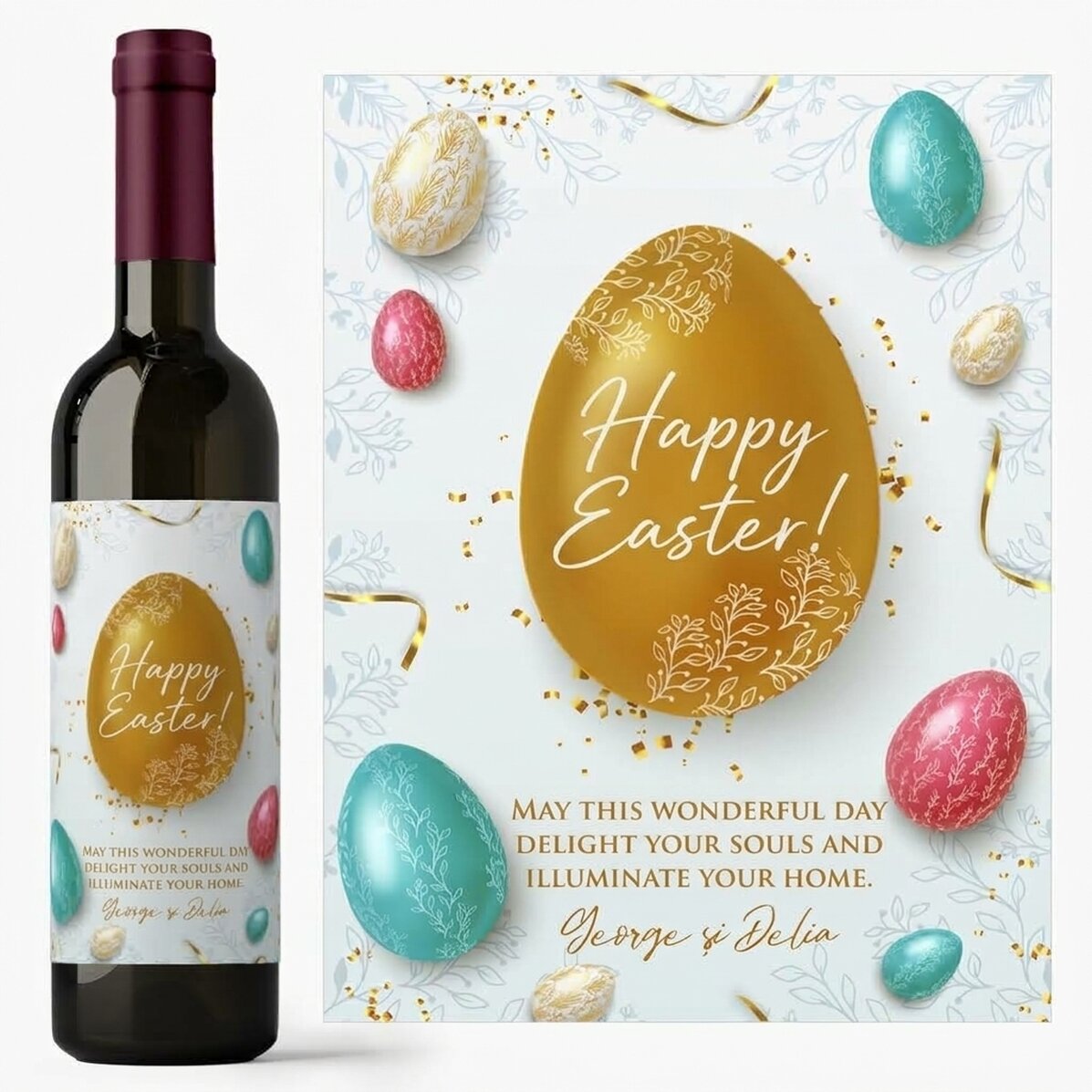 Wijn met gepersonaliseerde tekst voor Pasen - Happy Easter