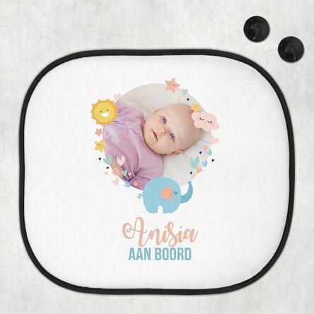 Op maat gemaakte autozonnescherm met een foto en tekst - Baby aan boord