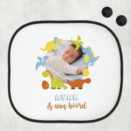 Op maat gemaakte autozonneklep met een foto en tekst – ‘Baby on board’ voor jongens