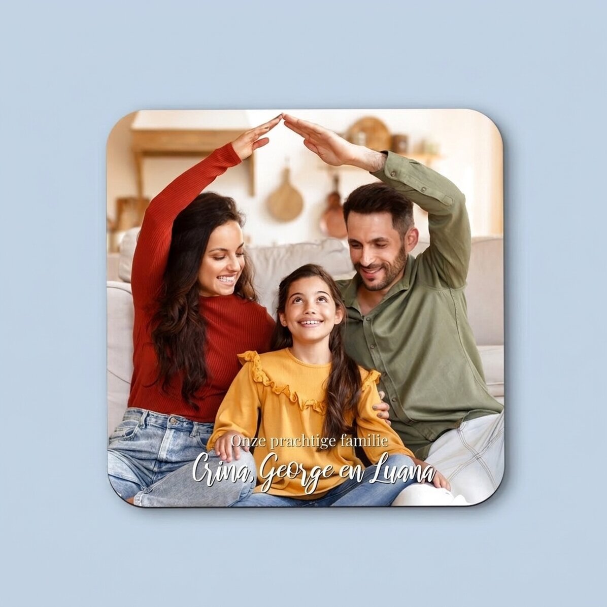Gepersonaliseerde onderzetter met foto en tekst - Onze familie