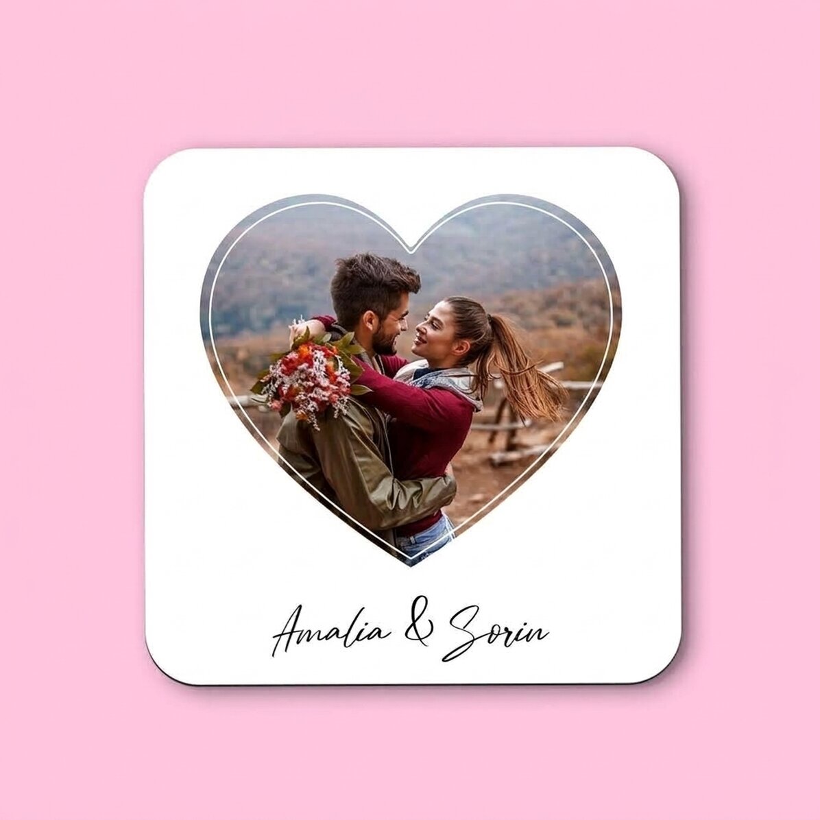 Gepersonaliseerde glashouder met een foto en tekst - Love