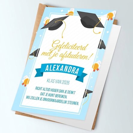 Gepersonaliseerde wenskaart met tekst - Afstuderen