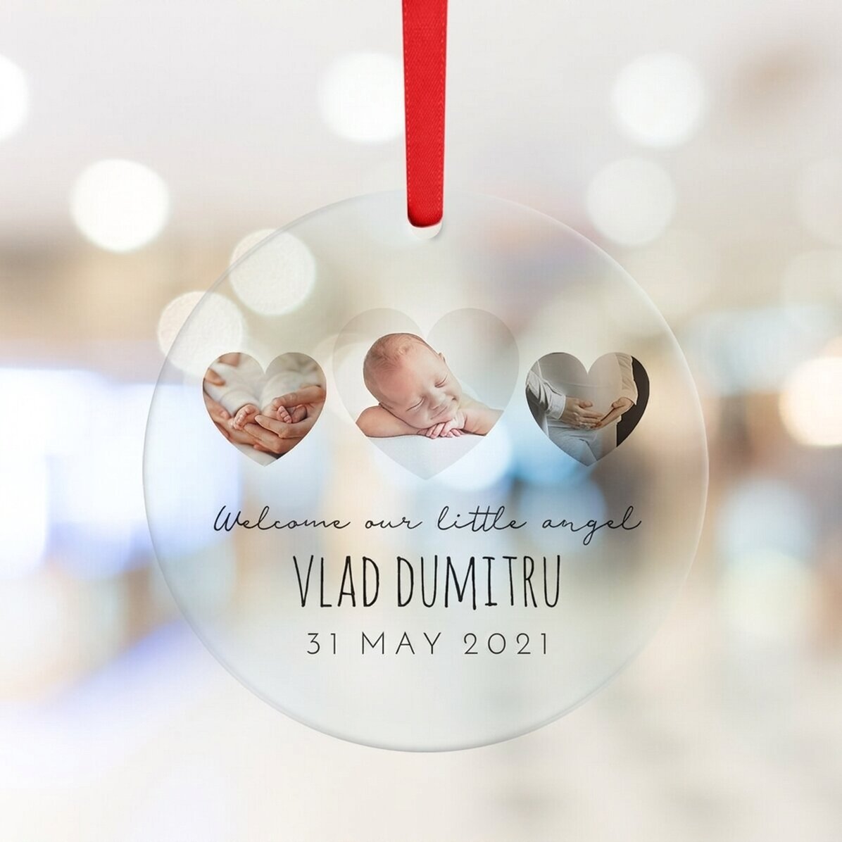 Ronde, gepersonaliseerde sieraden met tekst en foto - Newborn