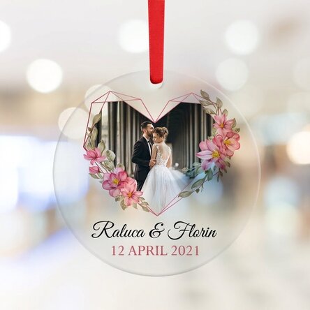 Rond ornament met persoonlijke tekst en foto - Flower frame