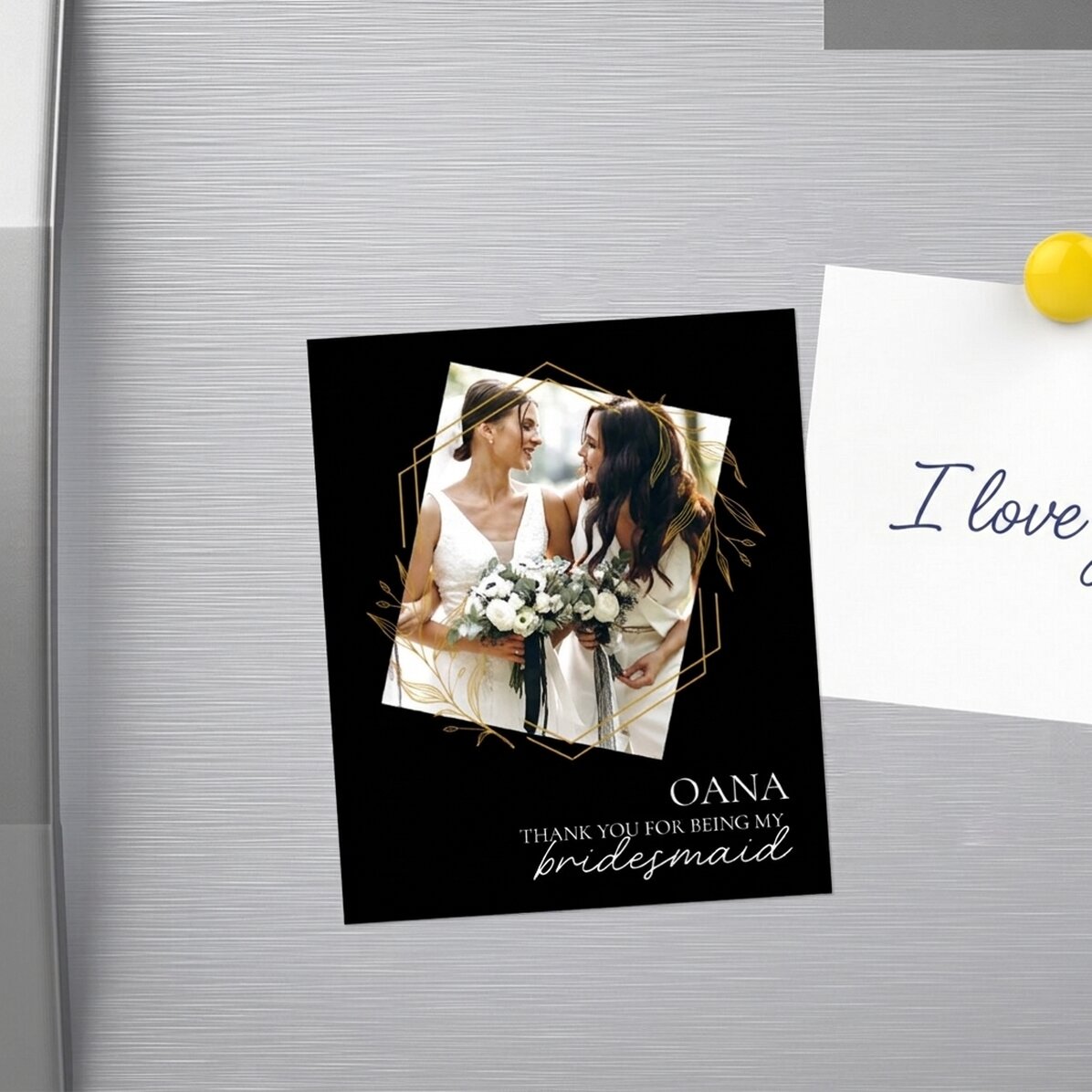 Magnet van 10 x 12 cm, gepersonaliseerd met een foto en tekst – Thank you!