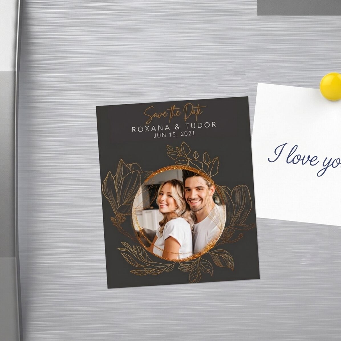 Magnet van 10 x 12 cm, gepersonaliseerd met een foto en tekst – Save the date