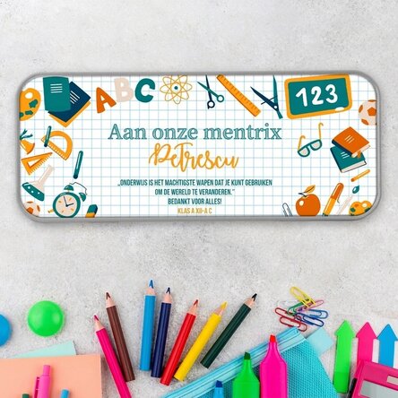 Gepersonaliseerd etui met tekst voor leraren