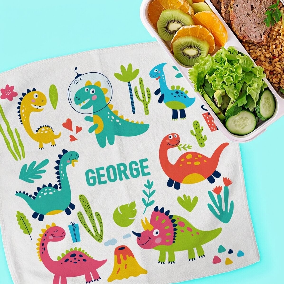 Gepersonaliseerde handdoek met tekst voor kinderen - Dinosaurussen