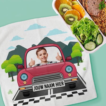 Gepersonaliseerde handdoek met een foto en tekst voor kinderen - Auto