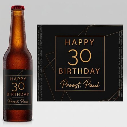 Bier met gepersonaliseerde tekst - Happy birthday Gold