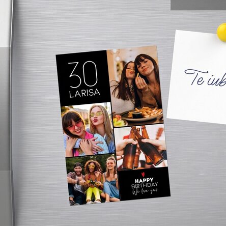 Gepersonaliseerde magneet van 10 x 15 cm met tekst en 4 foto's - Happy birthday