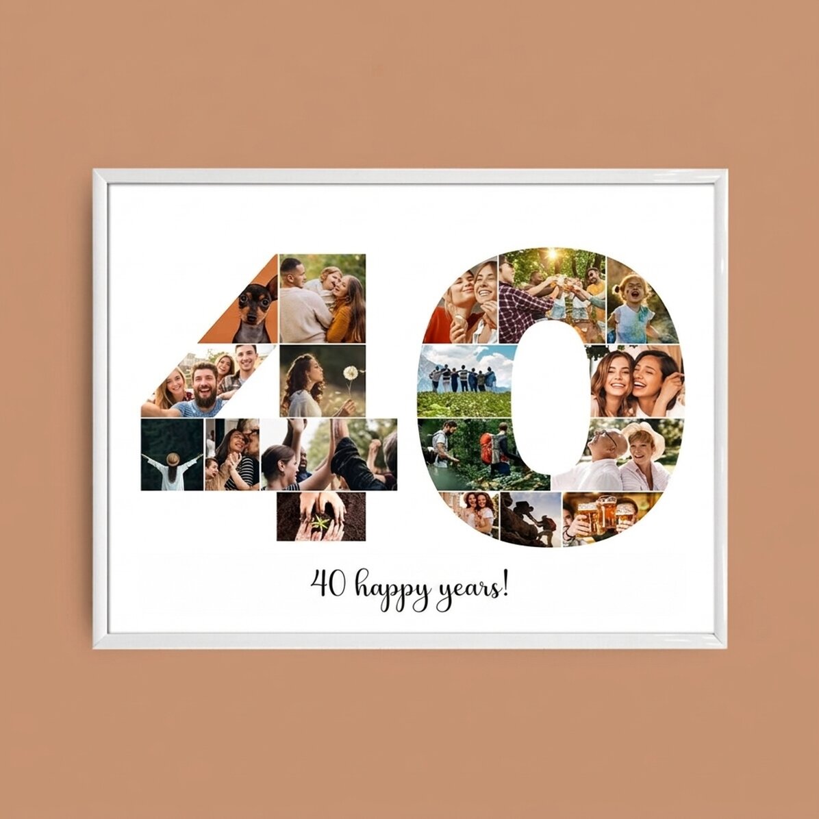 Gepersonaliseerd landschapsschilderij met 18 foto’s, model nummer 40 en tekstbericht