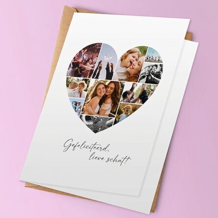 Gepersonaliseerde wenskaart met 11 foto's in de vorm van een hart