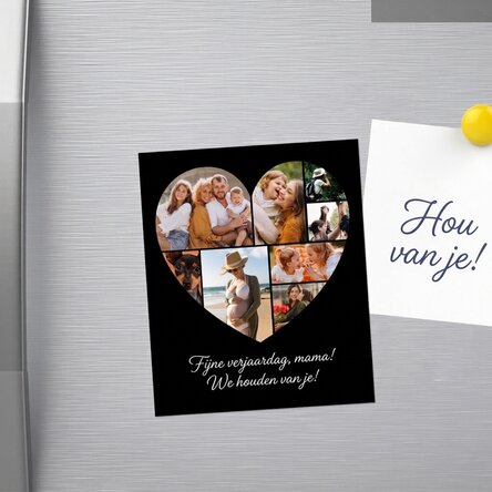Gepersonaliseerde magneet van 10 x 12 cm met 8 foto’s in de vorm van een hart