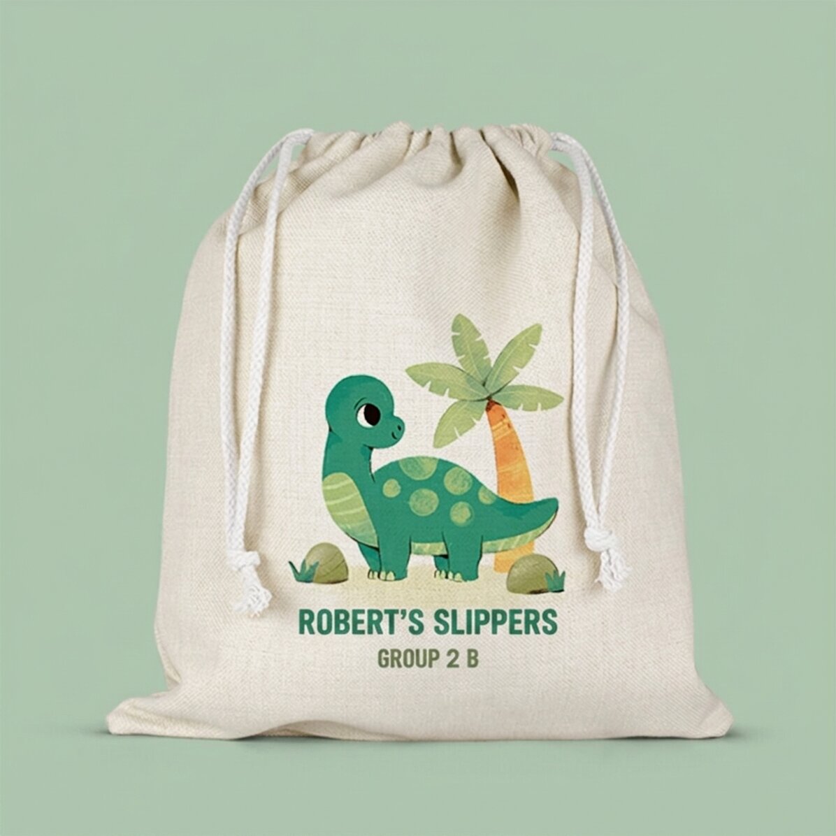 Gepersonaliseerd tasje voor de kleuterschool met tekst - Dino
