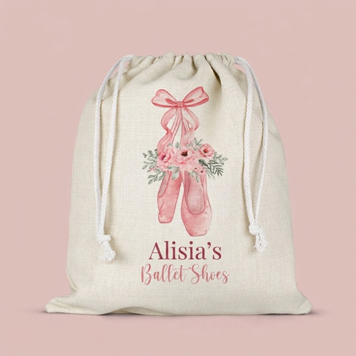 Gepersonaliseerd tasje voor de kleuterschool met tekst - Balletschoentjes