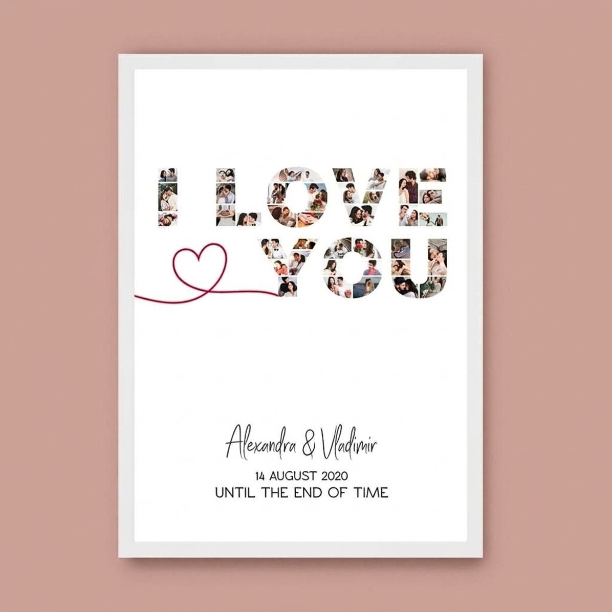 Gepersonaliseerd schilderij met 39 foto’s en tekst - I love you
