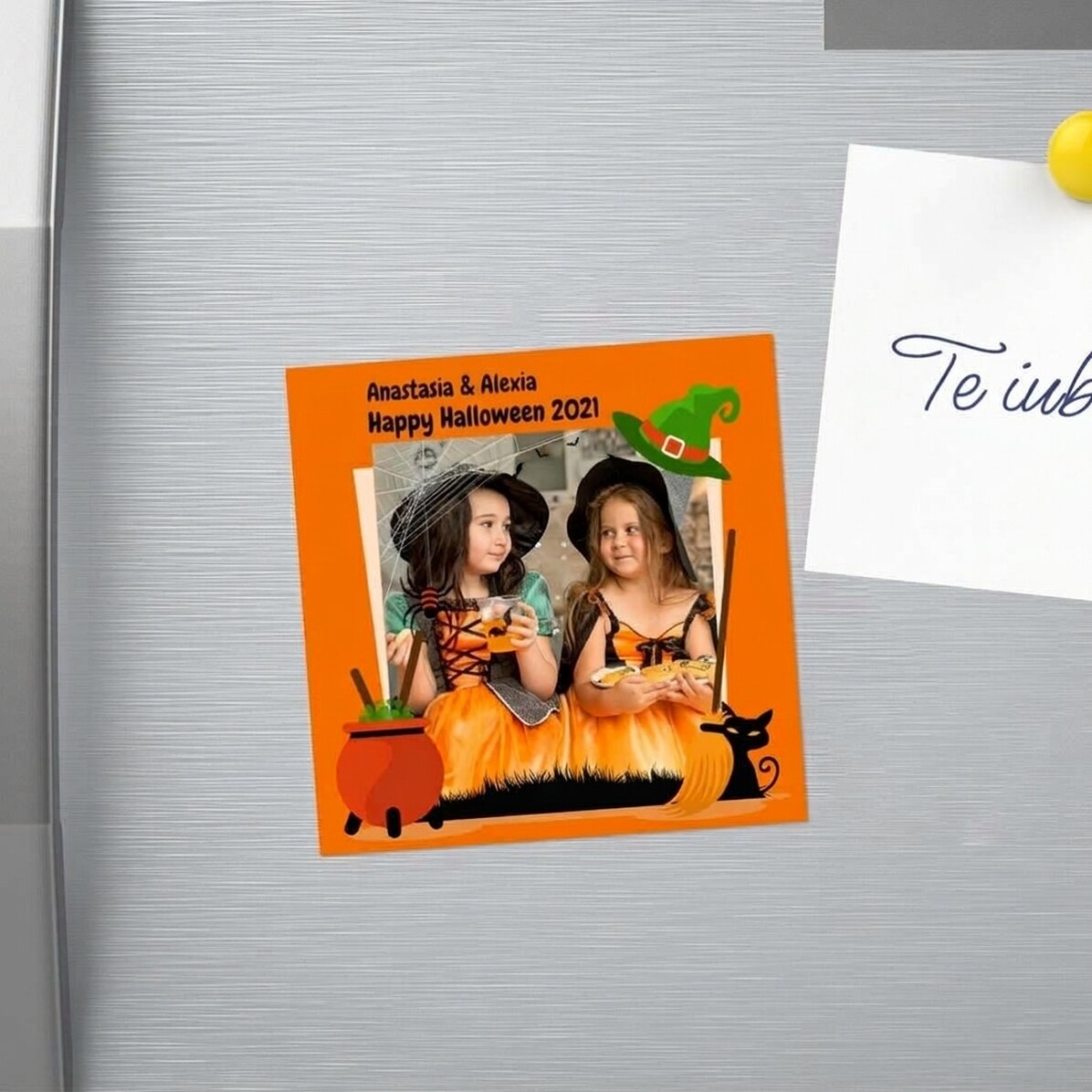 Gepersonaliseerde magneet van 10x10 met een foto en tekst - Halloween