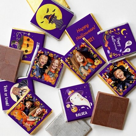 Set van 10 gepersonaliseerde minichocolade met foto's en tekst - Halloween