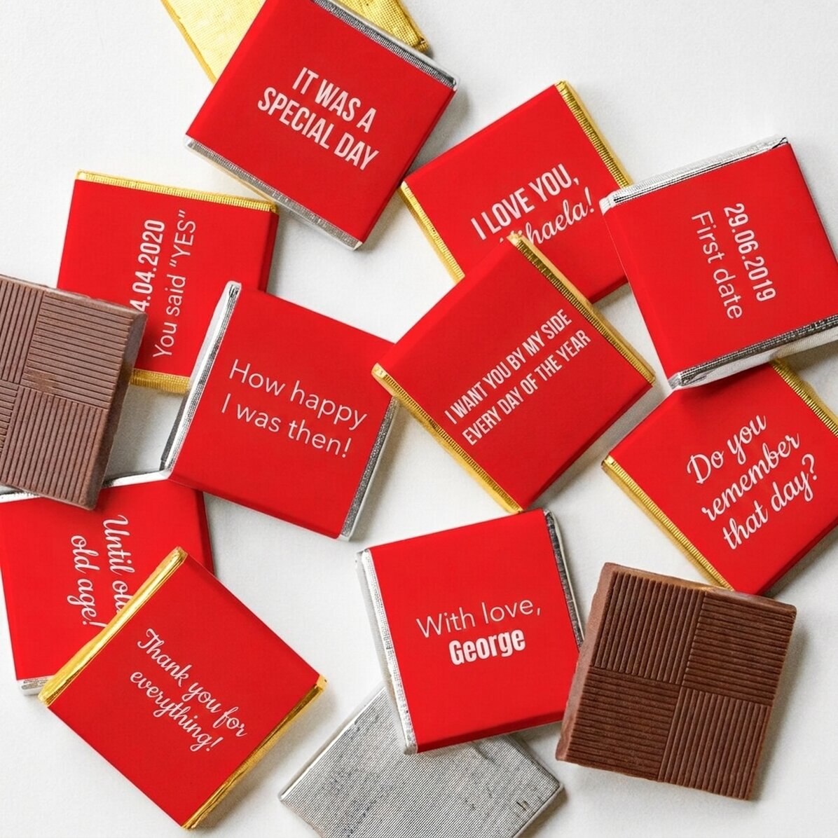 Set van 10 gepersonaliseerde minichocolade met tekst