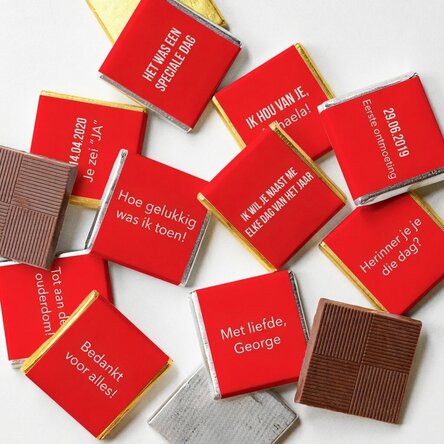 Set van 10 gepersonaliseerde minichocolade met tekst