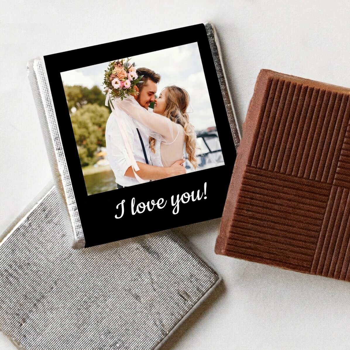 Gepersonaliseerde mini-chocolade met een foto en tekst
