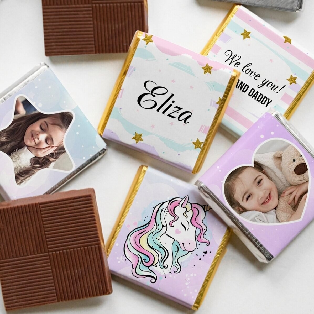 Set van 5 gepersonaliseerde minichocolade met foto