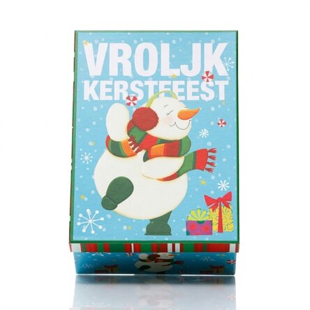 Blauwe kerstcadeaudoos – sneeuwpopmotief