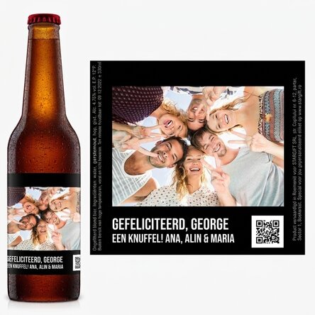 Gepersonaliseerd bier met een foto en een QR-code