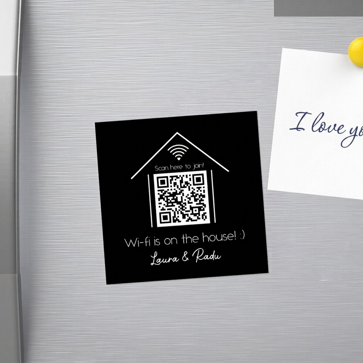 Gepersonaliseerde magneet van 10x10 met tekst en QR-code - Scan for Wifi