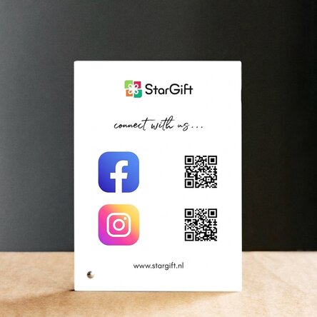 Gepersonaliseerde fotolijst voor op het bureau met tekst en QR-codes - Social Media