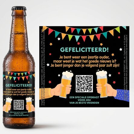 Gepersonaliseerd bier met QR-code en tekst - Happy Birthday