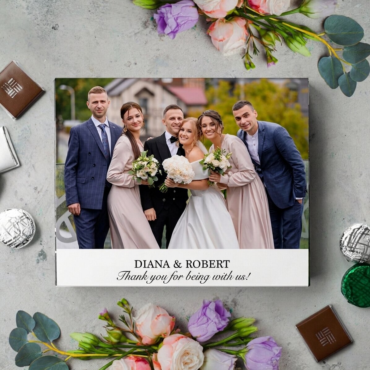 Gepersonaliseerde bonbondoos met een foto en tekst